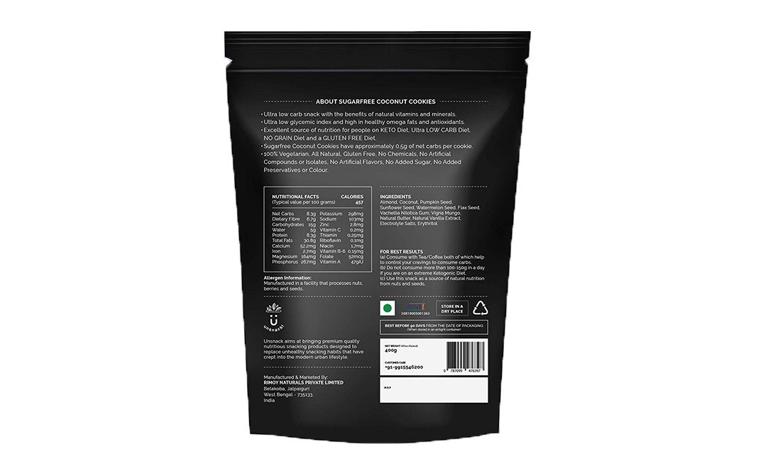 Unsnack Sugarfree Coconut Cookies    Pack  400 grams